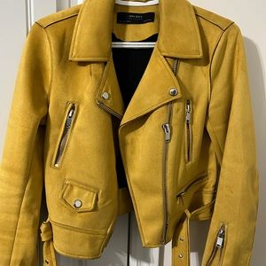 ZARA Mustard Yellow Faux Suede Moto Jacket